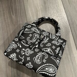 Brandon Blackwood Black and White Mini Bag with Paisley Print